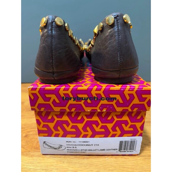 Tory Burch studded Lamb Leather Baller Flats Brown  8.5 - Picture 5 of 7